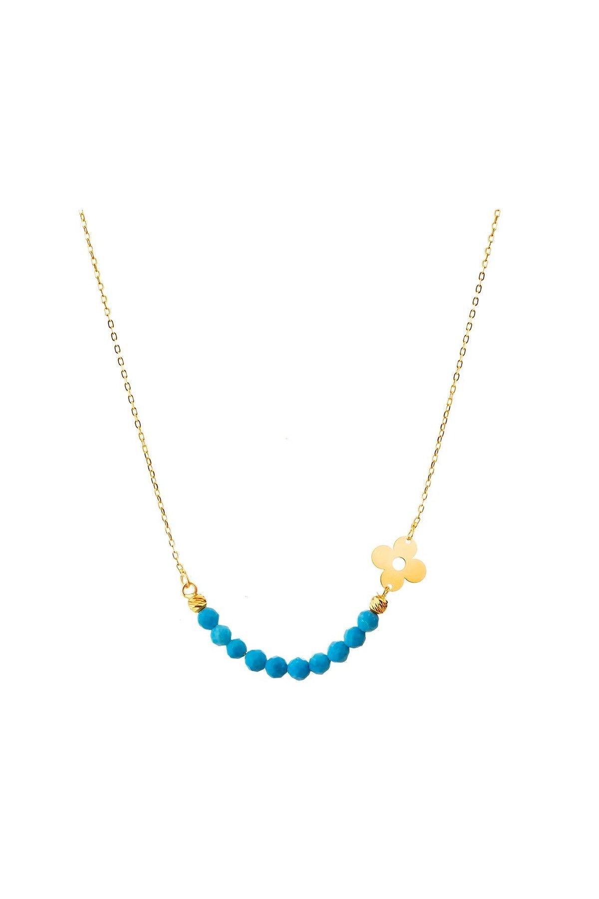 Minimal kolye Altın kalemli papatya firuze taşlı kolye "Kwiat"
