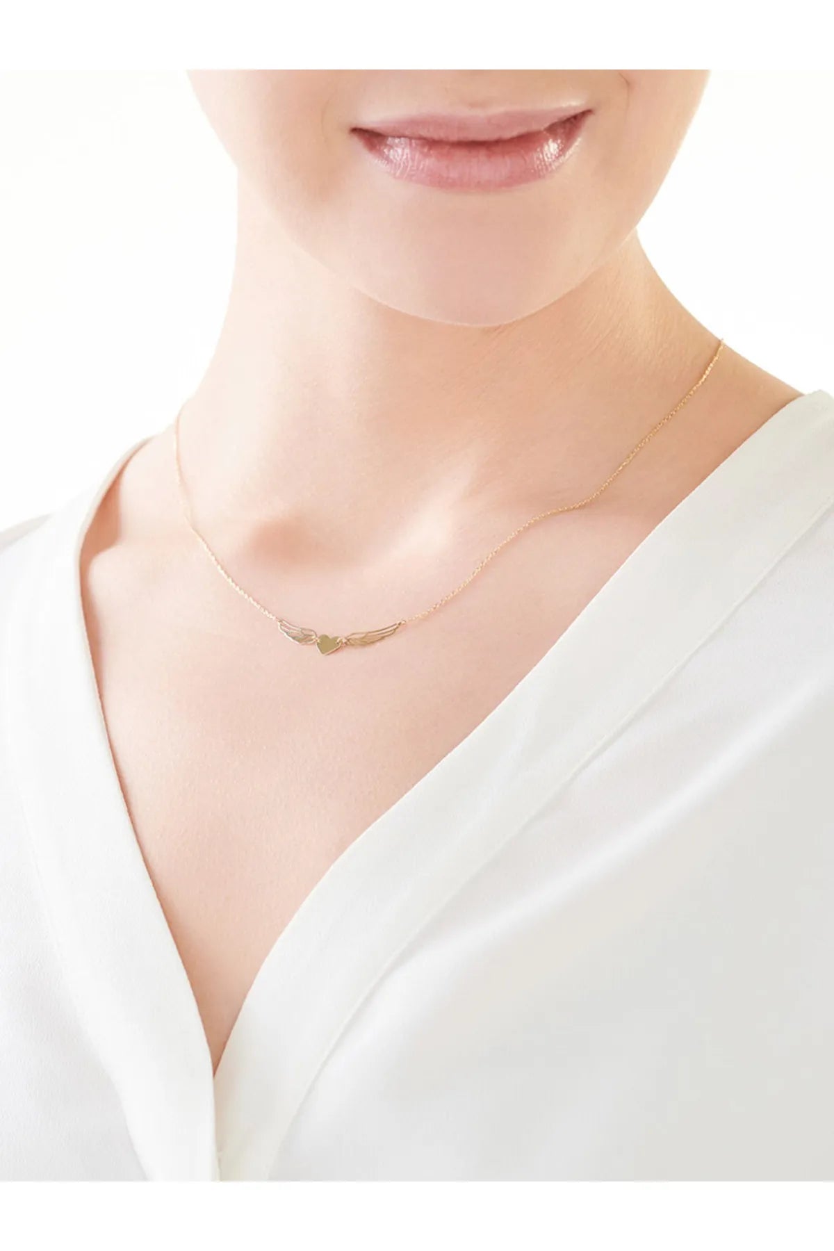 Minimal Kolye Altin Kanatlı Kalp Kolye "anael"