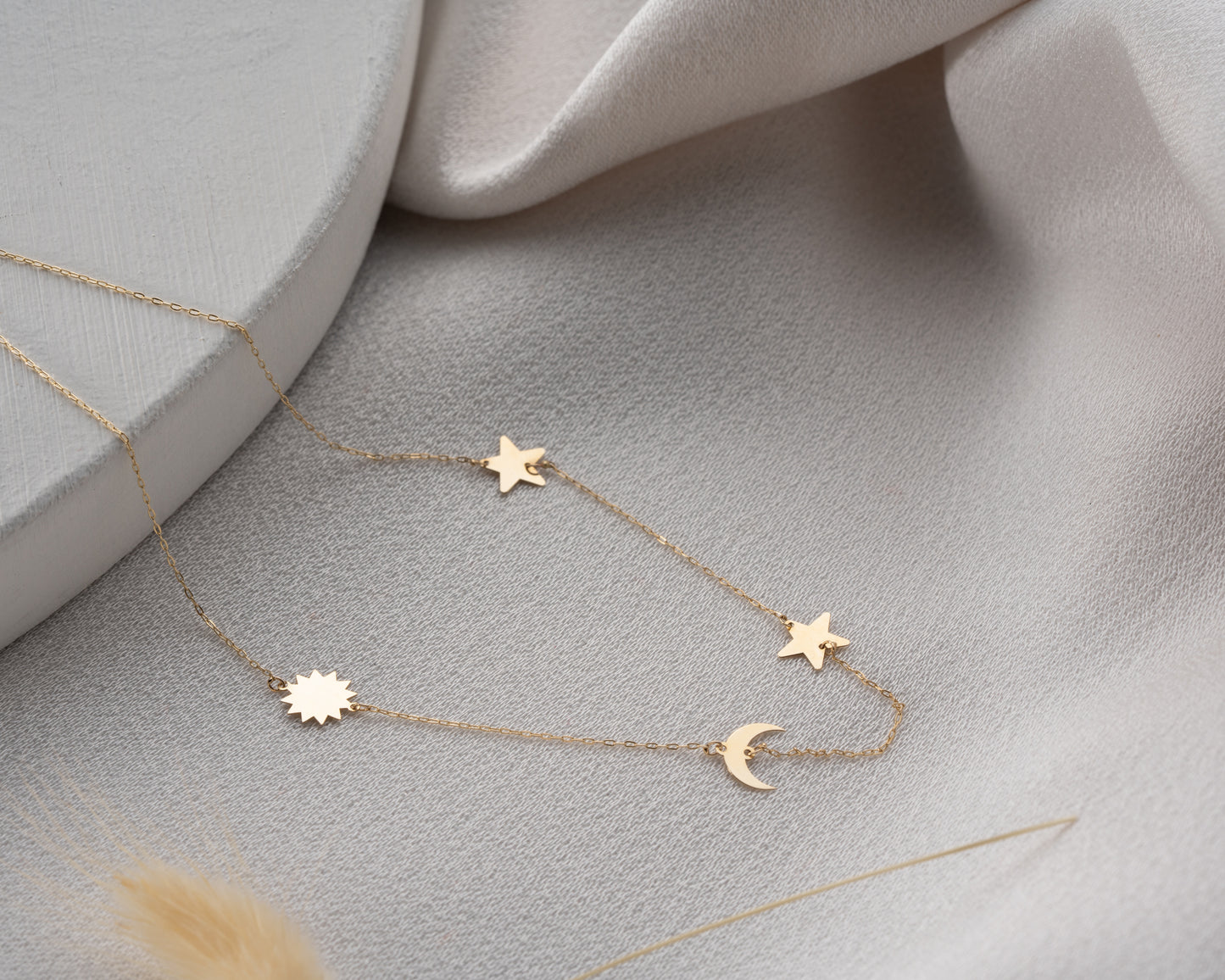 Minimal Kolye Altın Ay yıldız güneş galaxy kolye