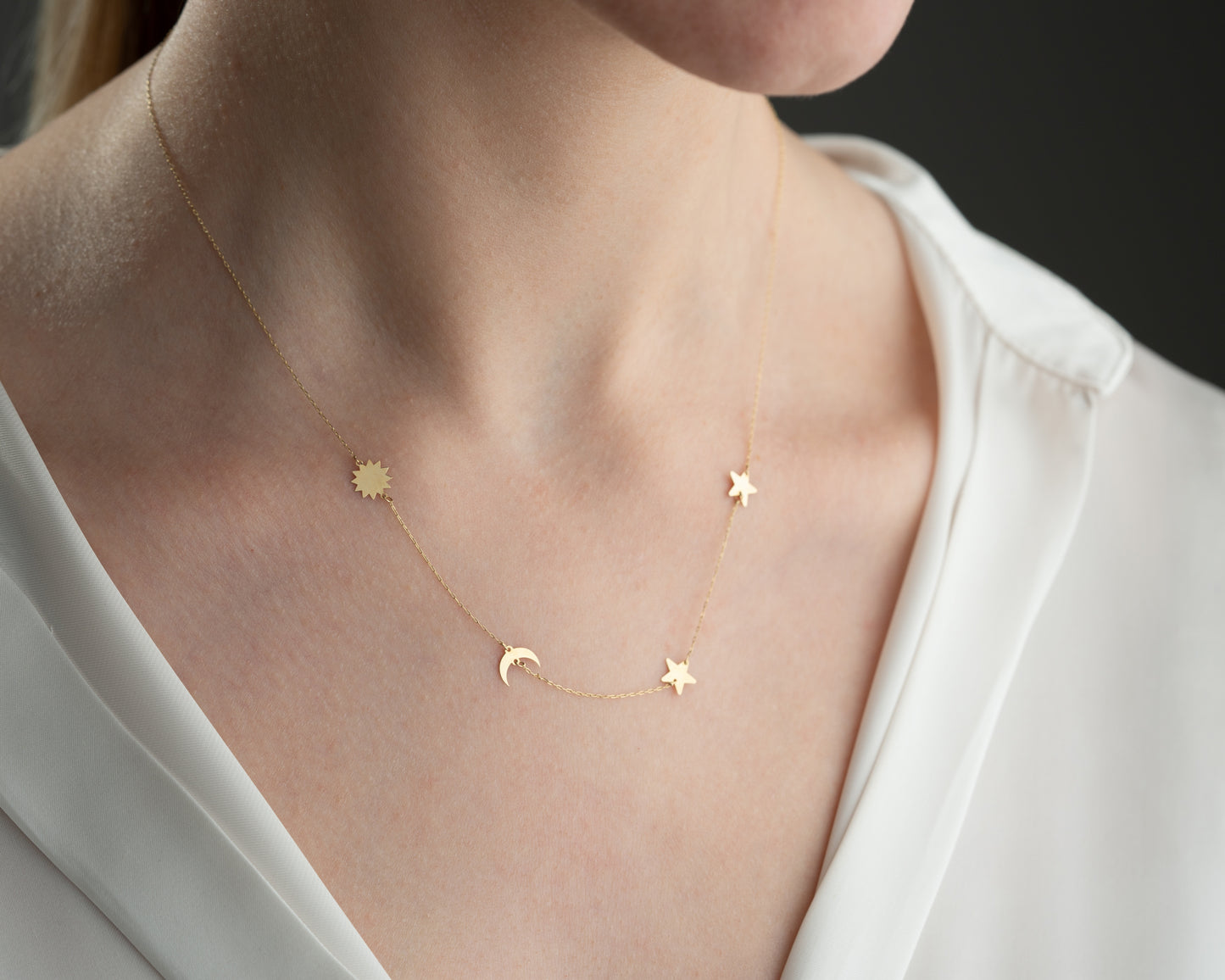 Minimal Kolye Altın Ay yıldız güneş galaxy kolye