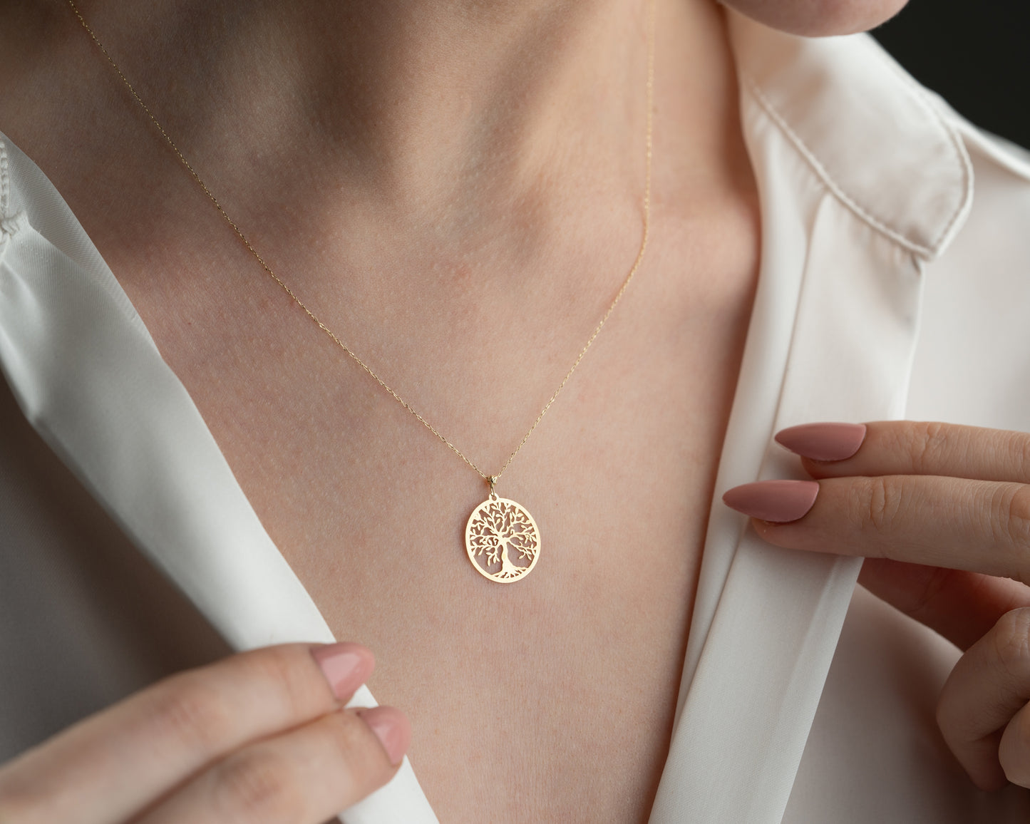 Minimal Kolye 14 ayar Altın Ağaç kolye