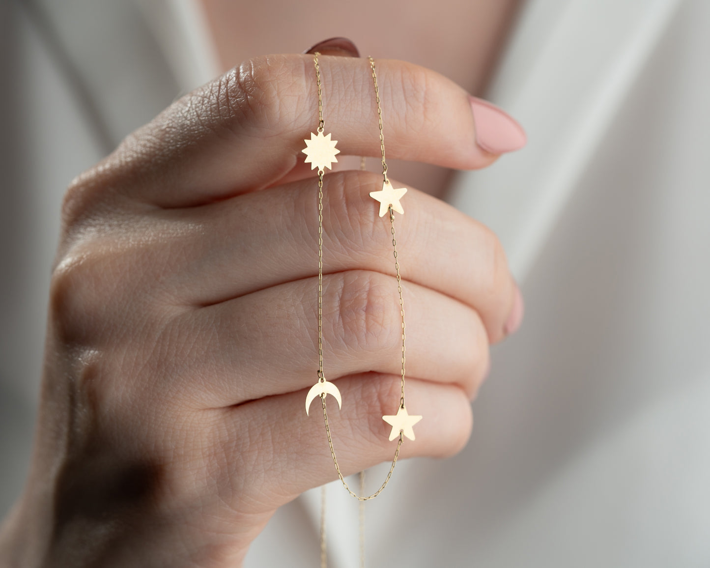 Minimal Kolye Altın Ay yıldız güneş galaxy kolye