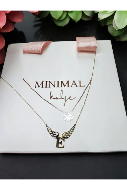 Minimal Kolye Altın Harfli Kanat Kolye "Angel-H"