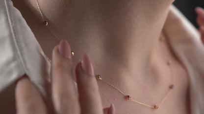 14 Ayar Altın Karışık Taşlı Kolye Amatist, Topaz, Pembe, Peridot ve Garnet Taşlı, 11 Adet 3mm Taş,