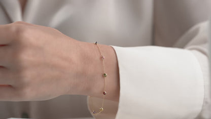 14 Ayar Altın Karışık Taşlı Bileklik Amatist, Topaz, Pembe, Peridot ve Garnet Taşlı, 8 Adet 3mm Taş