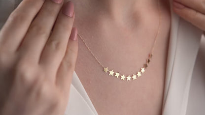 11 Yıldız Figürlü 14 Ayar Altın Kolye Minimal ve Işıltılı Altın Takı "Stella-11"