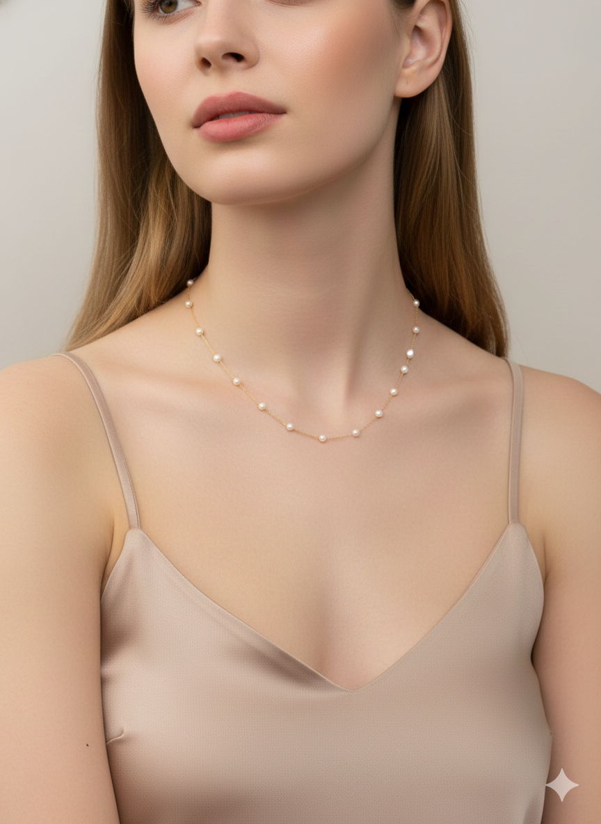 Minimal Kolye Altın İnci Kolye "İsabele-P"